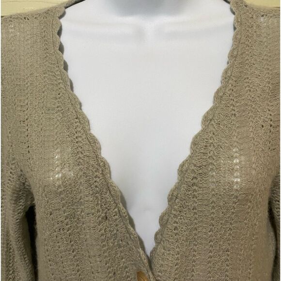 Sleeping On Snow Medium Pointelle Knit Long Cardigan Sage Angora Lamb Wool Blend - Picture 2 of 11